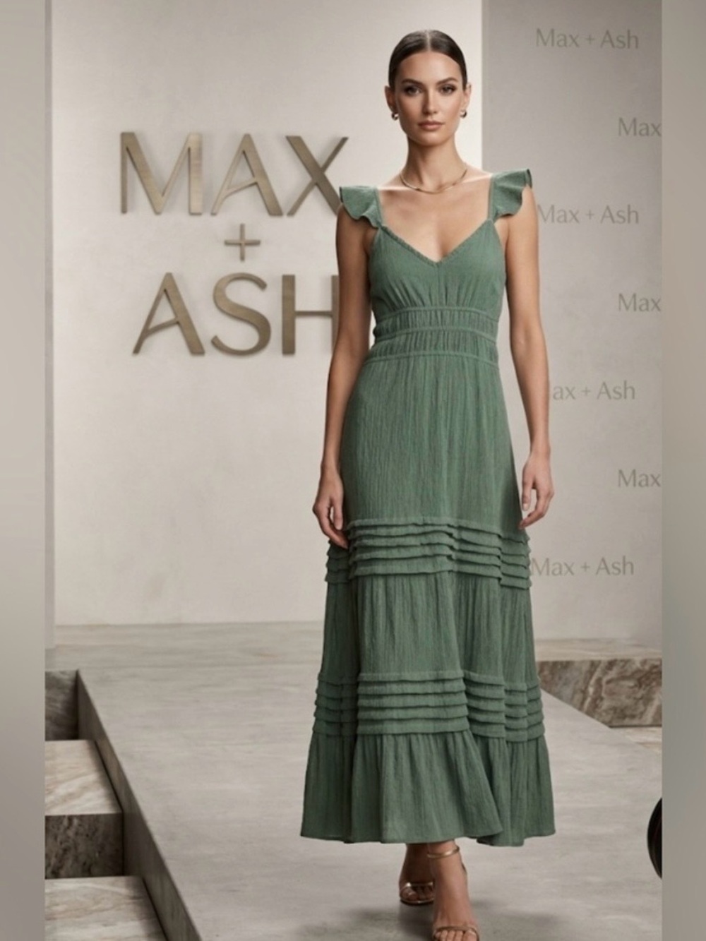 Olive Green Ruffle Strap Maxi Dress